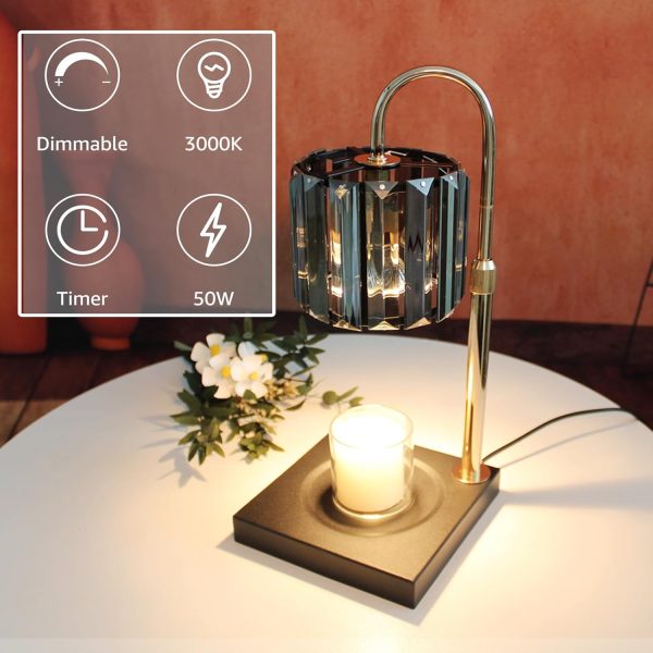 Candle Warmer Lamp with Timer, Dimmable Electric Candle Wamer Adjustable Height, Glass Modern Candle Melter Lamp, Black, Valentines Day Gifts, Elegant Home Decor - Image 3