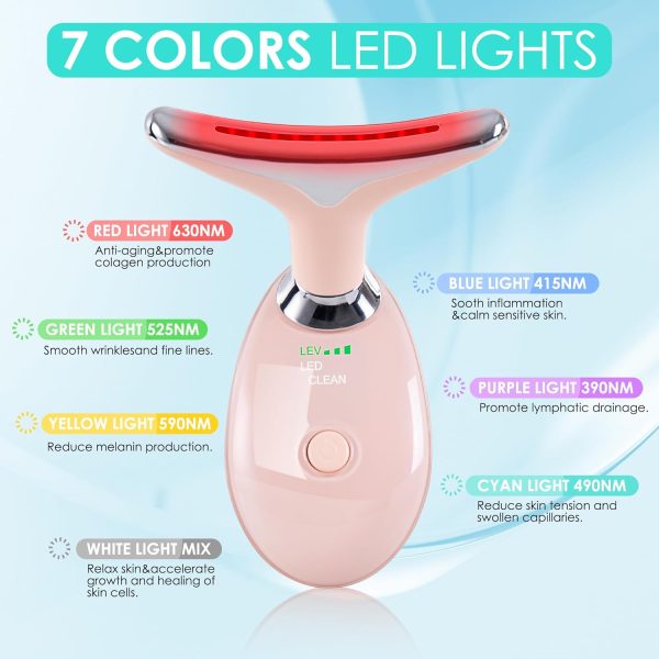 Facial Massager for Face and Neck, Red-Light-Therapy-for-Face and Neck, Face culpting Wand with 7 Color, at-Home Face Tool for Skin Care (Pink) - Image 4