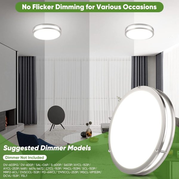 36W LED Ceiling Lights for Bedroom Kitchen, 3600lm Super Bright, Dimmable Flush Mount Light Fixtures 6500K/5000K/4000K/3000K/2700K Adjusted Modern Lamps 2PACK, 13 Inch, Nickle - Image 3