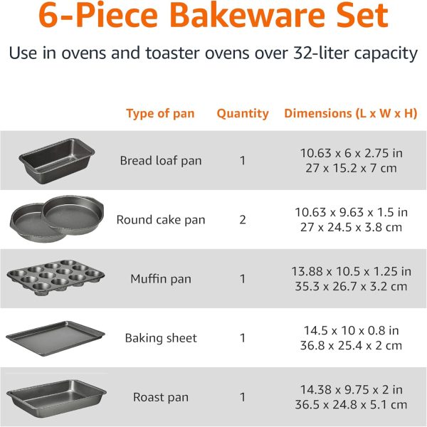 Amazon Basics 6 Piece Nonstick, Carbon Steel Oven Safe Bakeware Set, 16.25 x 11.75 x 6.25 inches - Image 4