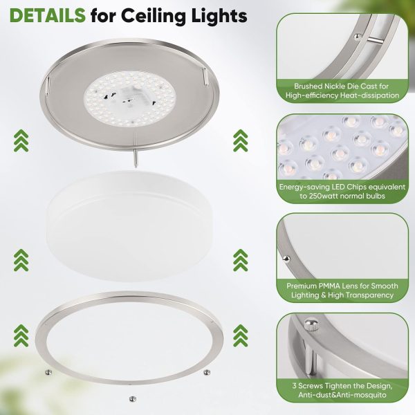 36W LED Ceiling Lights for Bedroom Kitchen, 3600lm Super Bright, Dimmable Flush Mount Light Fixtures 6500K/5000K/4000K/3000K/2700K Adjusted Modern Lamps 2PACK, 13 Inch, Nickle - Image 4