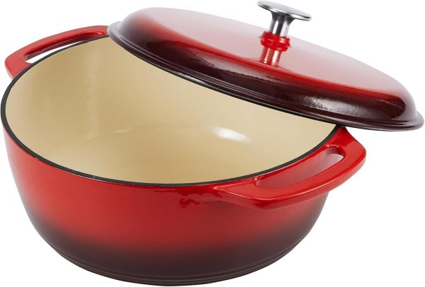 Amazon Basics Cast Iron Dutch Oven Pot with Lid, Enameled, Round, Dual Handles, Heavy-Duty, Small, 4.3-Quart, Red - Image 2