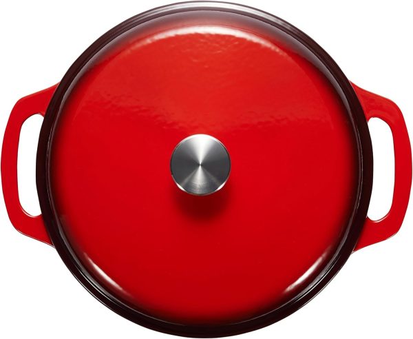 Amazon Basics Cast Iron Dutch Oven Pot with Lid, Enameled, Round, Dual Handles, Heavy-Duty, Small, 4.3-Quart, Red - Image 3