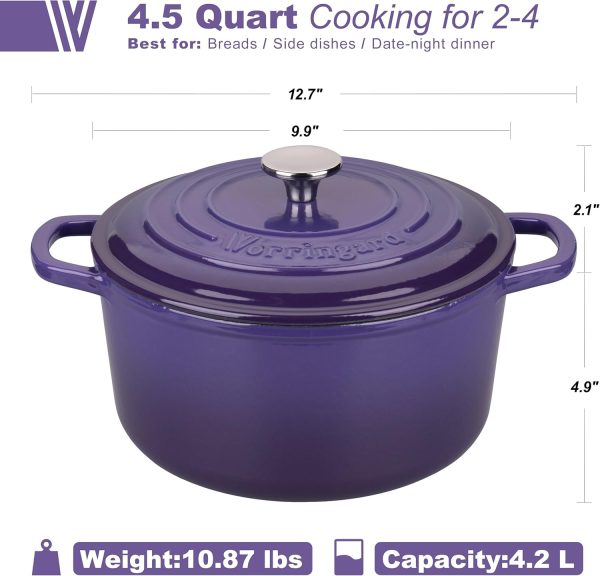 Enameled Cast Iron Dutch Oven Pot with Lid, for Sourdough Bread Baking, Round Dutch Ovens, 4.5 Quart, Purple - Image 2