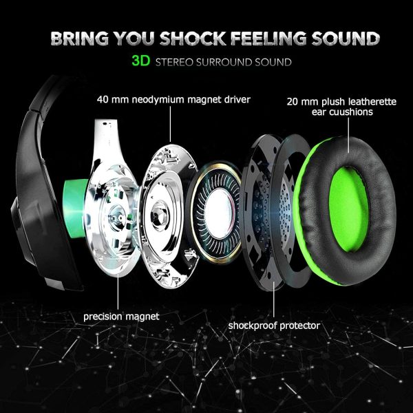 Stereo Gaming Headset for PlayStation 4 PS4 PS5, Over-Ear Headphones with Mic and LED Lights for Xbox One, PC, Laptop(Green) - Image 4