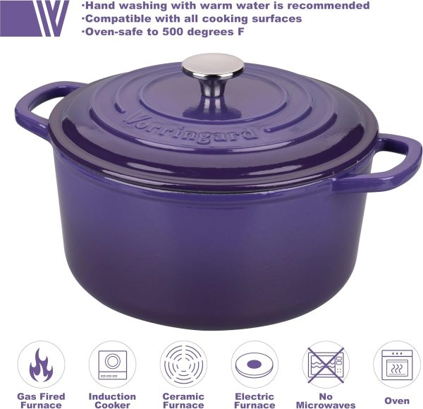 Enameled Cast Iron Dutch Oven Pot with Lid, for Sourdough Bread Baking, Round Dutch Ovens, 4.5 Quart, Purple - Image 3