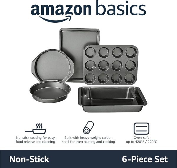 Amazon Basics 6 Piece Nonstick, Carbon Steel Oven Safe Bakeware Set, 16.25 x 11.75 x 6.25 inches - Image 2