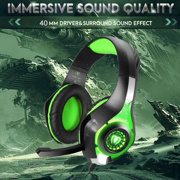 Stereo Gaming Headset for PlayStation 4 PS4 PS5, Over-Ear Headphones with Mic and LED Lights for Xbox One, PC, Laptop(Green) - Image 2